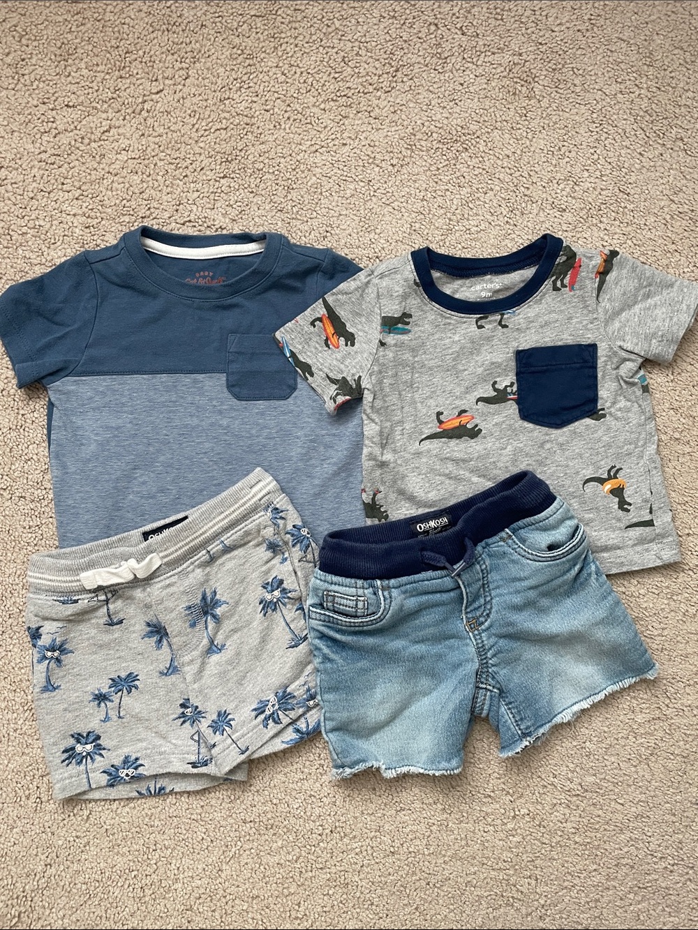 Toddler Boys 4-Piece Summer Tee & Short Set in Blue and Gray
